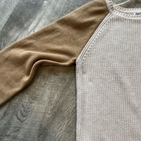 Orvis Sweater Elbow Patches Beige with Brown Arms Women’s Medium Cotton Knit - Picture 8 of 12